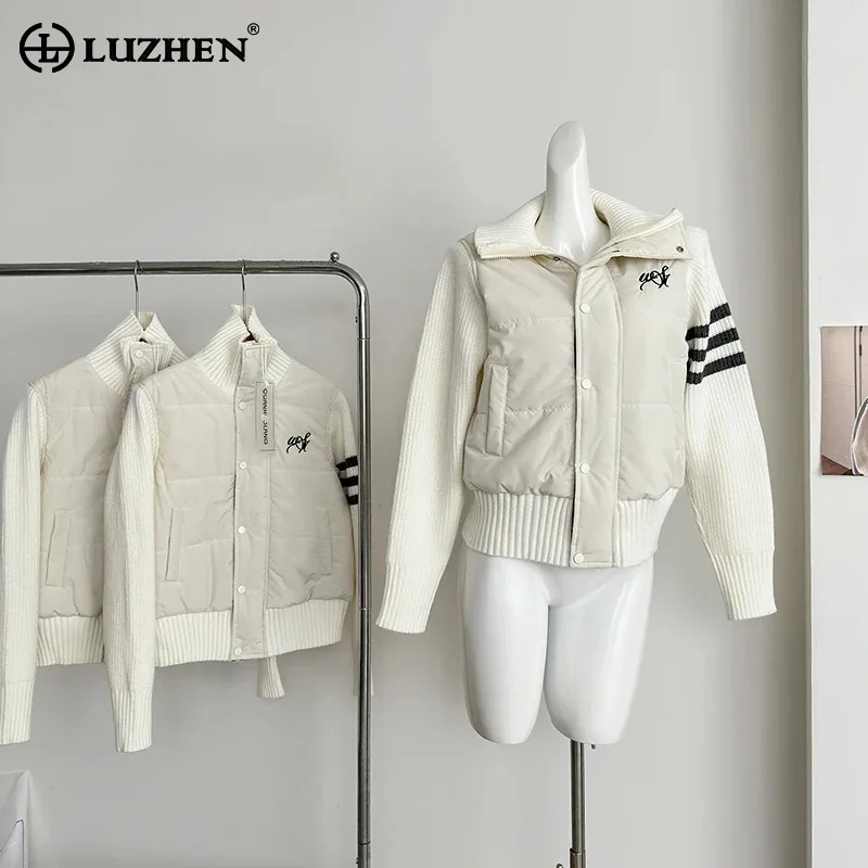 LUZHEN 2024 Winter New Splicing Knitted Sleeved Warm Padded Coat Women's Fashion High Quality Elastic Waist Casual Parka AA2155