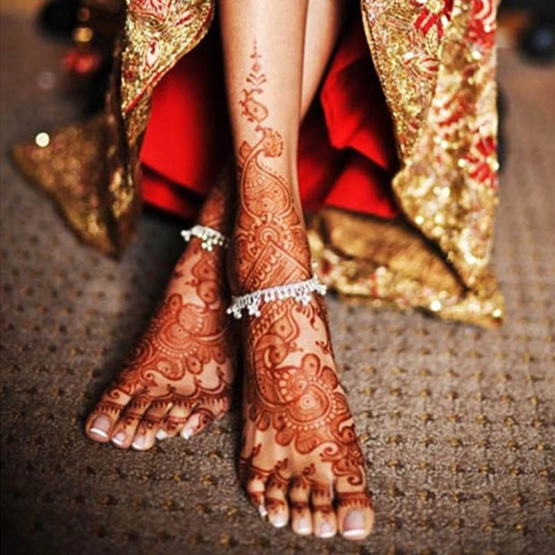 Tatuajes temporales de Henna marrón rojo para mujer, para mano de Henna pegatina, tatuaje falso, tatuaje de Protección corporal para mujer, diseño