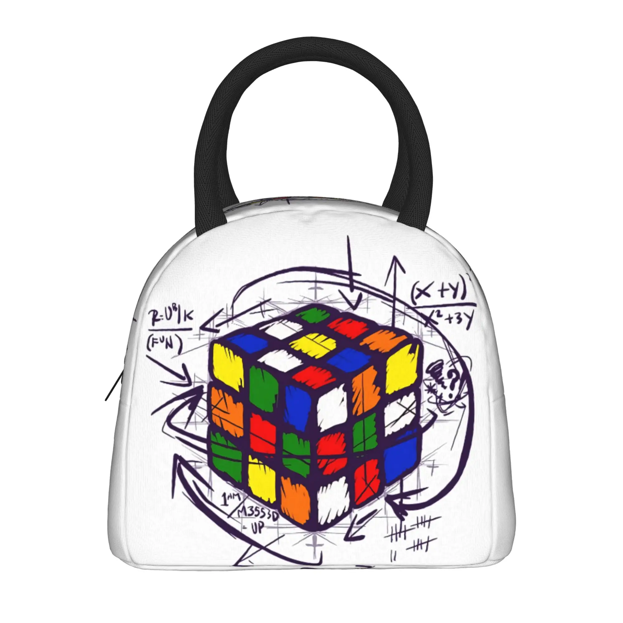 Cubiks Math On Light Lunch Bag  Fun Lunch Box For Women Travel Portable Cooler Bag Oxford Print Tote Food Bags