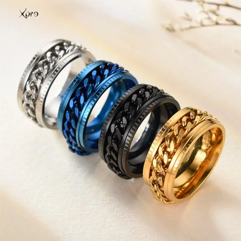 Cool Stainless Steel Rotatable Men Ring High Quality Spinner Chain Punk Women Jewelry for Party Gift