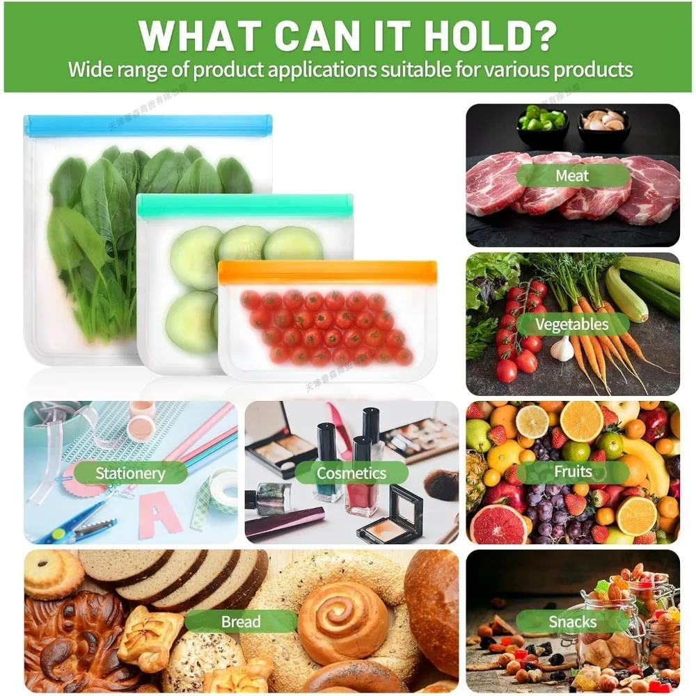 3pcs Leakproof Containers Silicone Food Storage Containers Reusable Stand Up Zip Shut Bag Fresh Bag Food Storage Bag Fresh Wrap