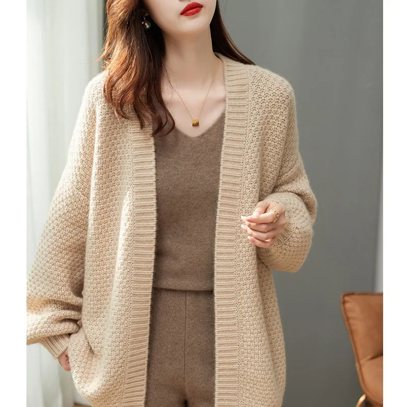 Vintage Knit Cardigan Luxury Jackets Solid Coats Women Warm Sweater Long Sleeve Office Ladies Autumn Winter Outerwear Clothing