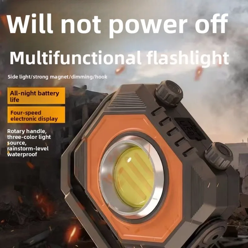 Handheld Protective Portable Work Light Solar Charging Waterproof ABS with Magnetic Bracket for Road Use