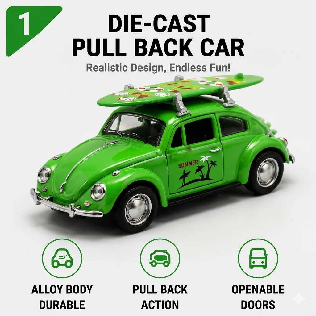 Modèle de voiture miniature en alliage tendance avec fonction de recul, en plastique/métal durable, sans batterie, cadeau idéal pour les passionnés de voitures