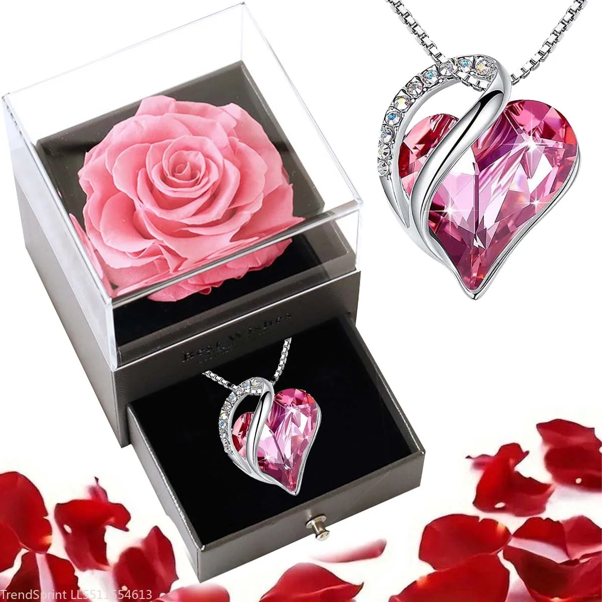 Ocean Heart Love Necklace With Eternal Rose Jewelry Box Romantic Gift For Girl Women Valentine's Day Mother's Day Present - view 6