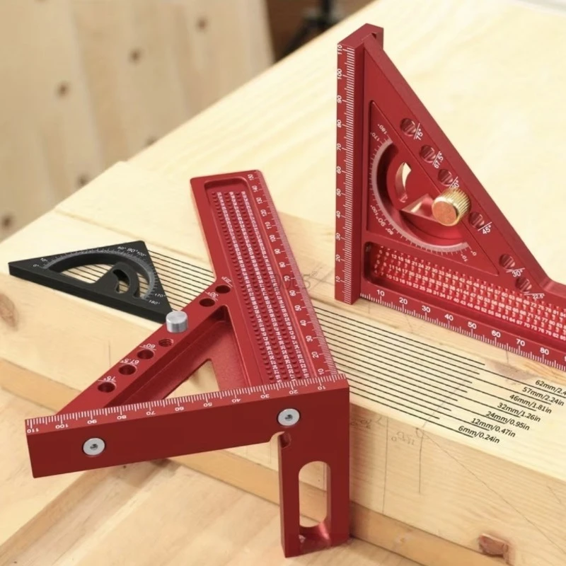 Woodworking 2-in-1 Scribing Hole Ruler 45° & 90° Right Angle Triangle Locator Carpentry Layout Auxiliary Measuring Jig Gauge