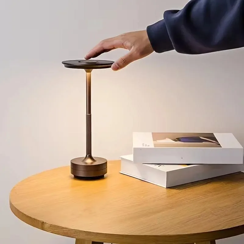 Bedside Table Lamp LED Lamp - Rechargeable Touch Control, Flying Saucer Metal, Warm Light for Bedroom Living Room Home Decor