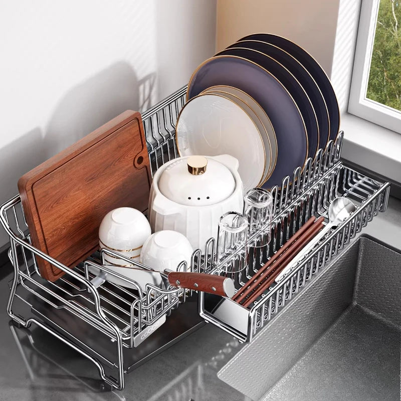 304 Stainless Steel Kitchen Dish Storage Rack Household Multi-function Drain Basket