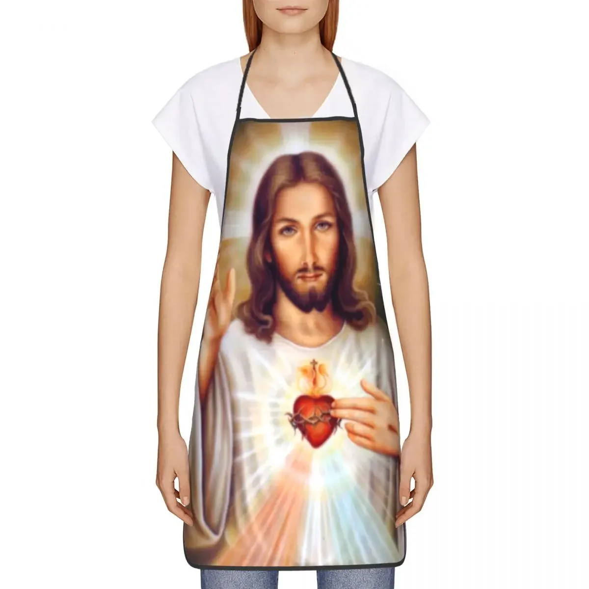 Sacred Heart Of Jesus Bib Apron Adult Women Men Chef Tablier Cuisine for Cooking Kitchen Religious Christian Divine Mercy Baking