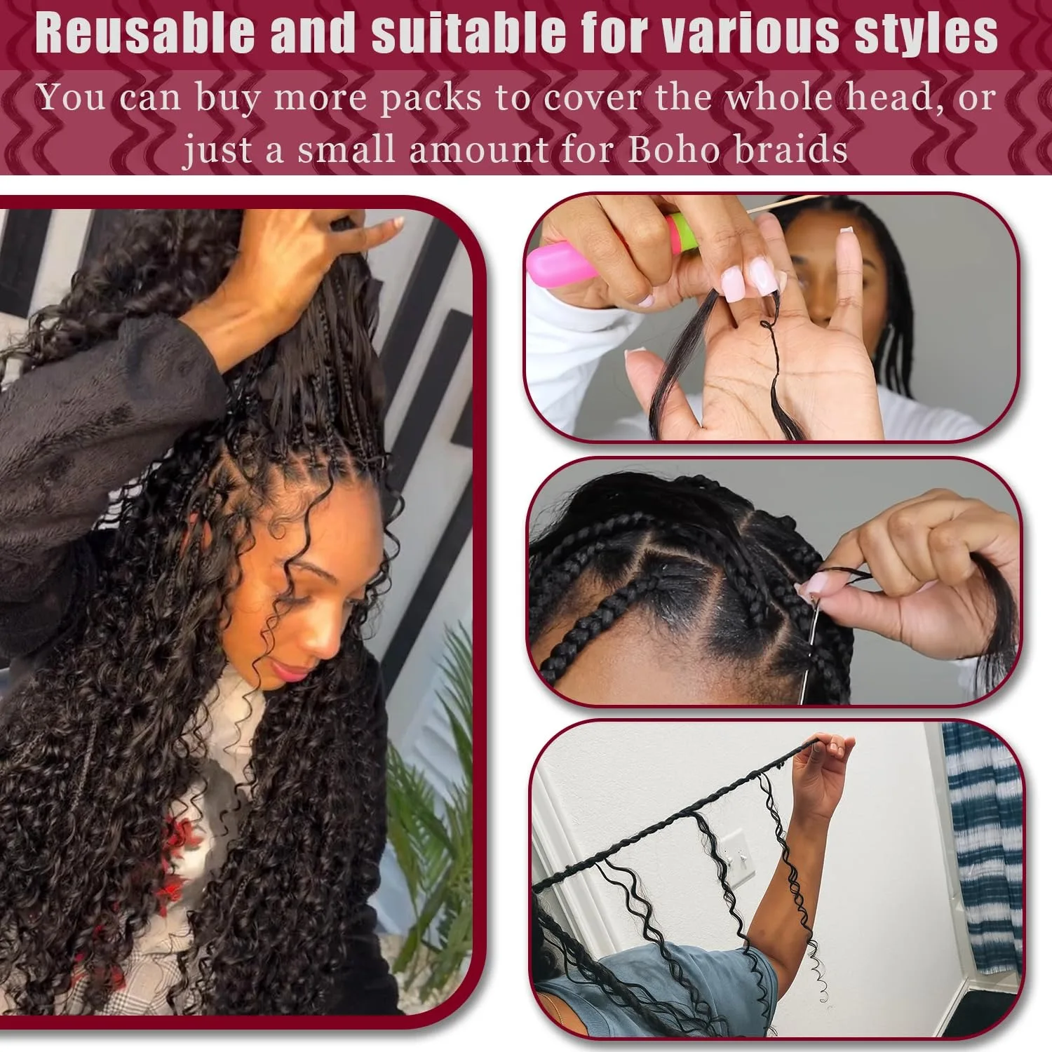 موجة عميقة ريشة الكروشيه شعر مستعار بشري Knotless قبل فصل عميق شعر بشري مجعد مع سلسلة قبل يحلق قابلة لإعادة الاستخدام #6