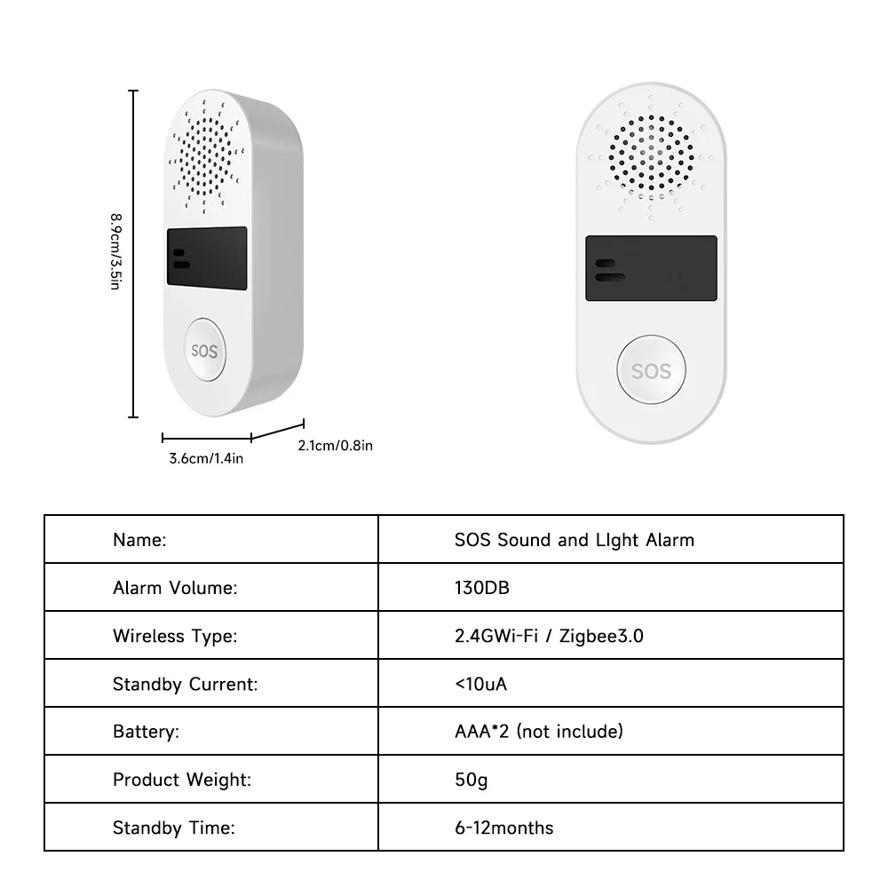 Tuya WiFi Smart SOS Pulsante Wireless 130dB Suono Luce Allarme APP Controllo remoto Dispositivi Smart Life per bambini Paziente anziano