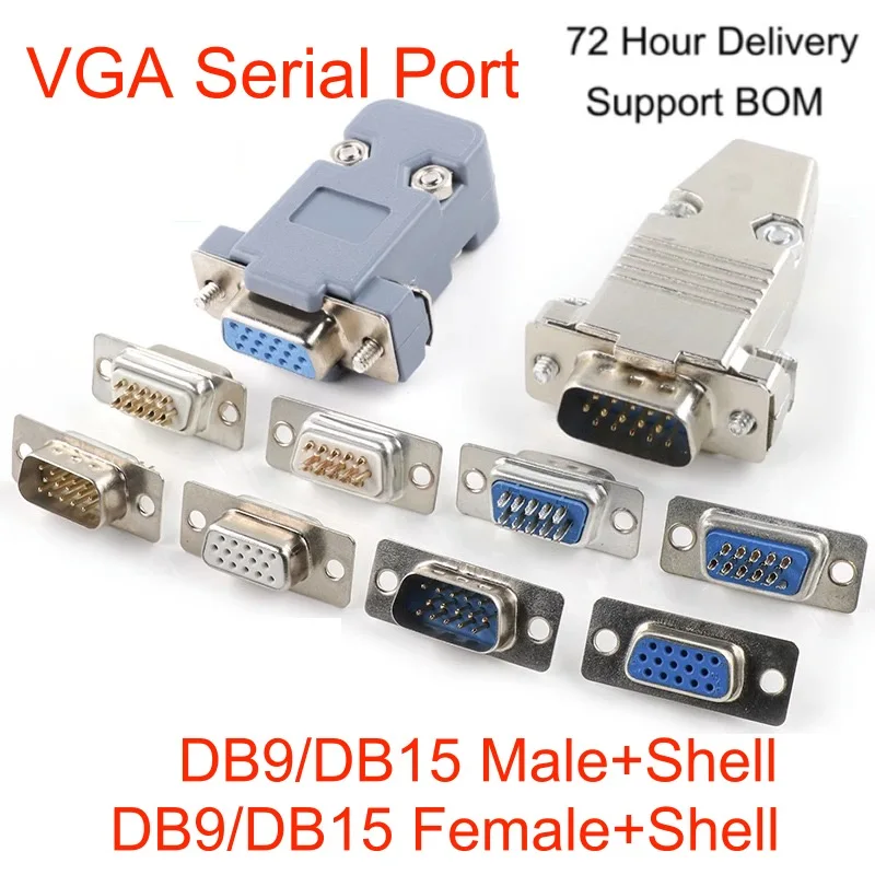 

Connector Welding Wire Type DB15 VGA Adapter Male Female Plug Socket RS232 DB9 Serial Port with Housing Welded Connector