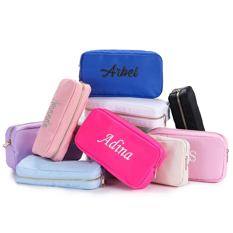 Personalized Embroidery High Capacity Makeup Bag Nylon Waterproof Travel Toiletry Bag for Women Girl Custom Name