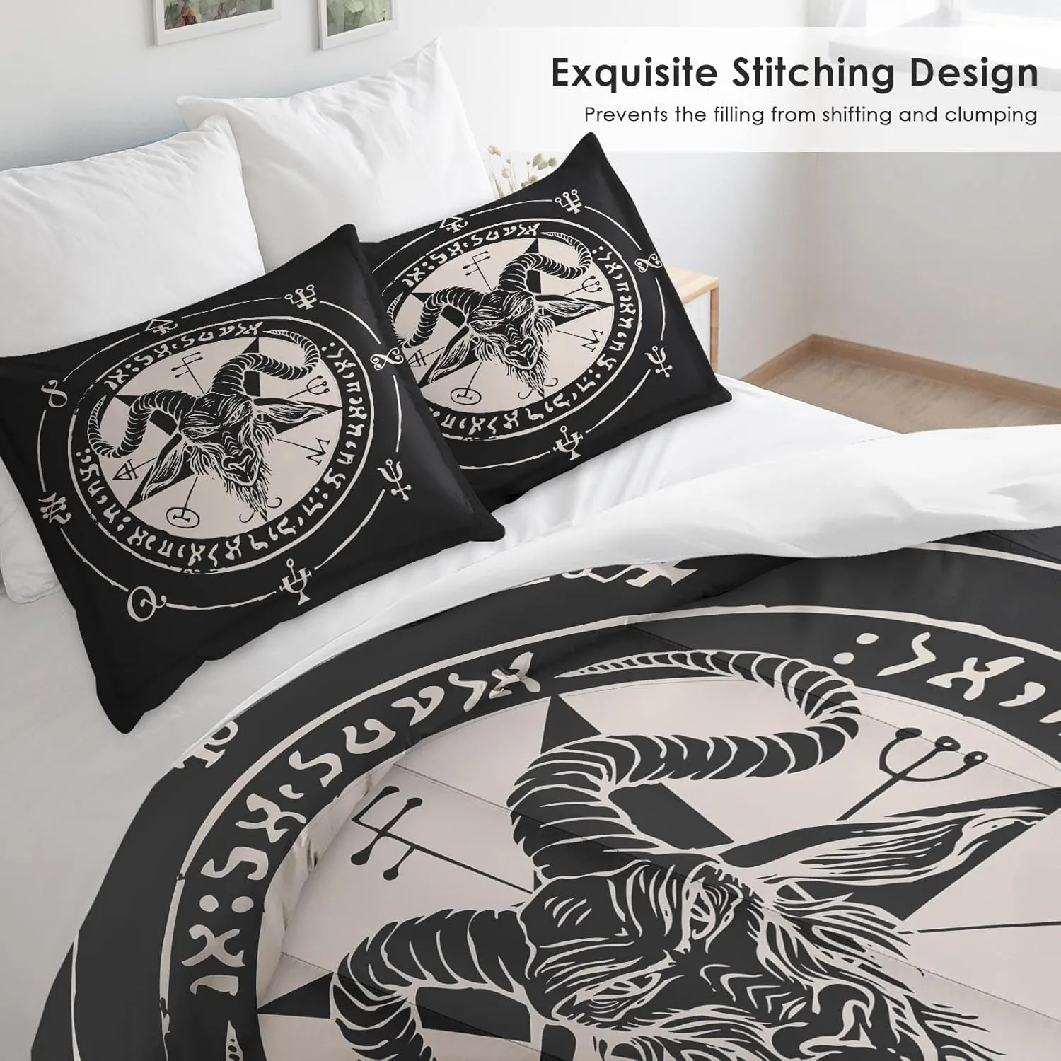 3D Anime Bedding Set Evil-Satan Demon Skull Printed Duvet Cover Set with Pillowcase Bedspread Boy Teens Adult Queen King Size