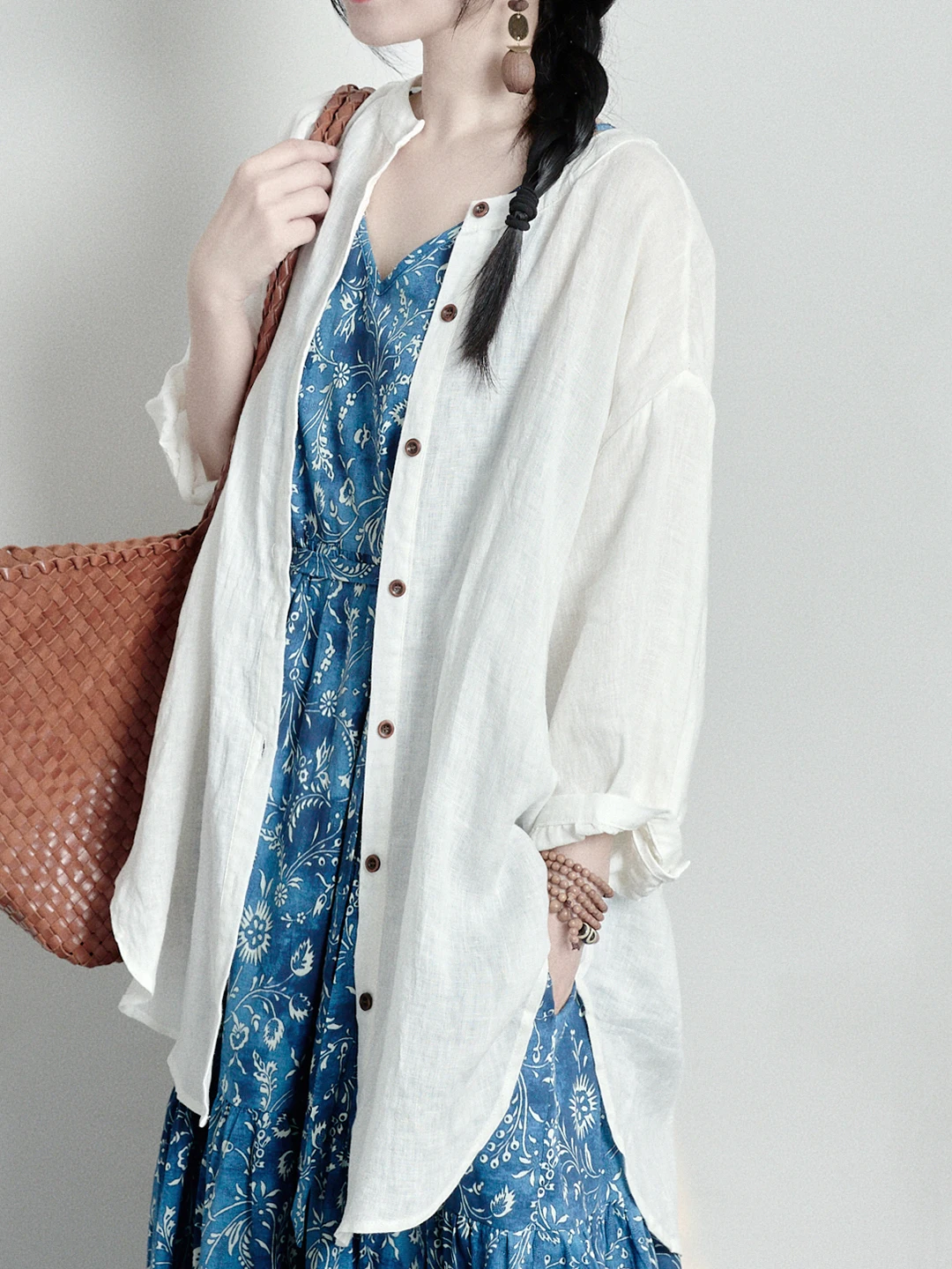 

Loose Linen irt Original Design New Chinese Sle Artistic Aosphere Women's Mid-Length Casual Breathable Summer Faion