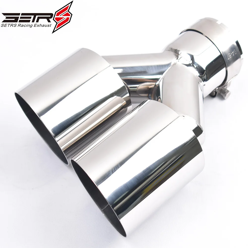 1Pc Duble Muffler Universal Left Or Right Side Glossy Stainless Steel Angled Exhaust Tip