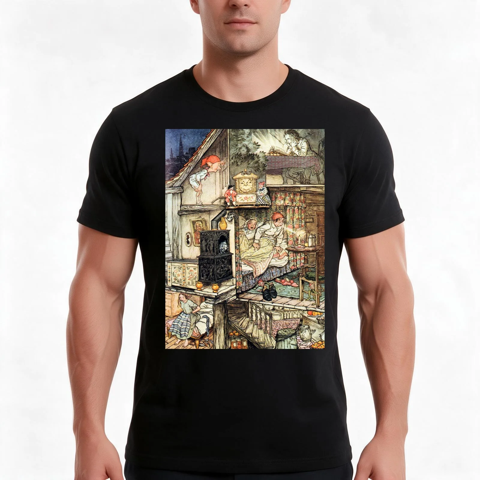 The Goblin and the Provision Dealer - Arthur Rackham T-Shirt Summer Casual Cotton Tee Oversized Streetwear Tops 100% Cotton
