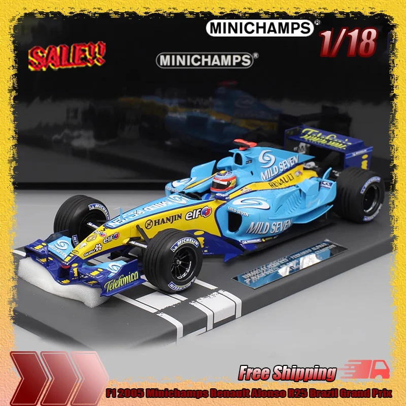 Nouveau en Stock F1 1:18 2005 Minichamps Renault Alonso R25 brésil Grand Prix Simulation Miniature résine modèle de voiture de course jouets cadeaux