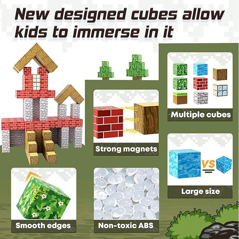 Bloques magnéticos-Build Mine Magnet World Set para niños y niñas mayores de 3 años, juguetes sensoriales para niños pequeños, regalos, juguetes de construcción