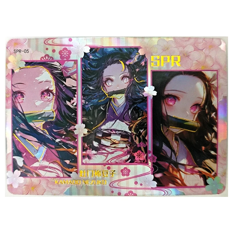 Anime Demon Slayer Rare SPR Game Collectible Cards Tanjirou Kyoujurou Giyuu Kochou Shinobu Nezuko Zabawki dla chłopców Prezent urodzinowy