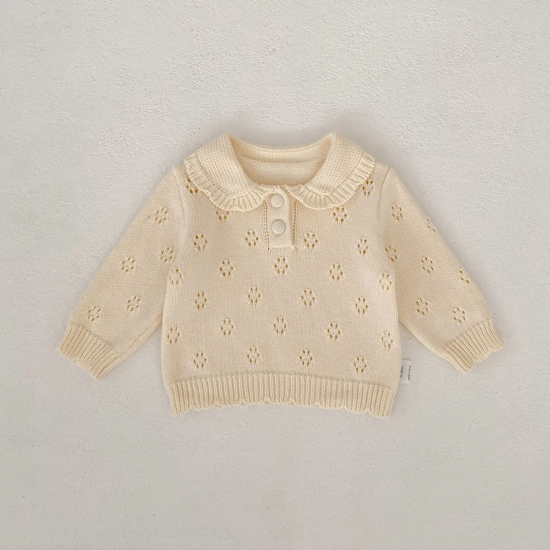 Baby Sweaters 2026 Spring New 0-3Y Solid Color Hollow-Out Baby Girls' Knitted Sweater Toddler Cotton Pullover Kids Boys Clothes 4