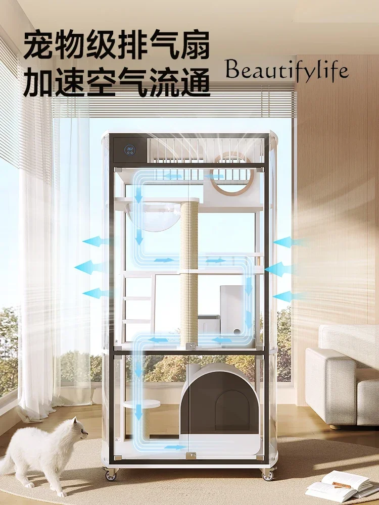 

1184Cat Villa Horizontal Glass Cat Cage Home Indoor Cat House Super Large Free Space Cattery