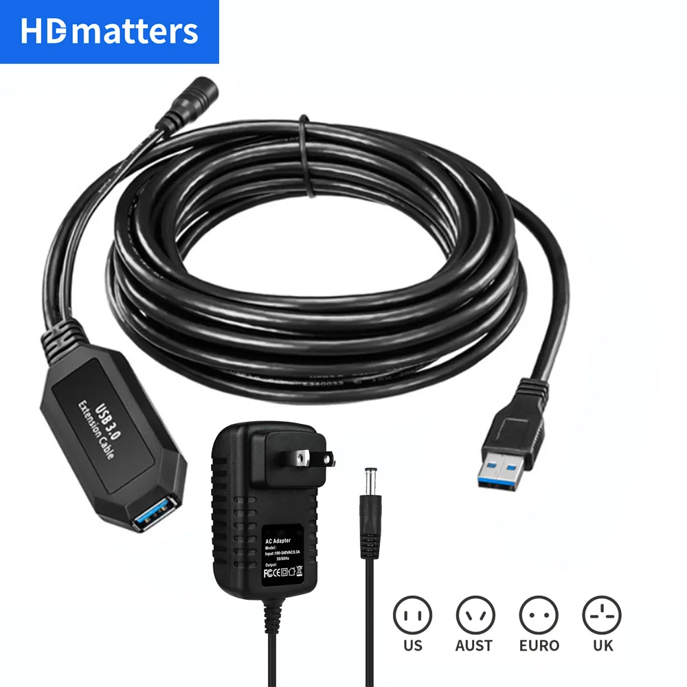 USB 3.0 Active Extension Cable with Signal Booster 10M 5M USB 3.0 Extender cable with Power USB 3.0 Extension cord for PC laptop