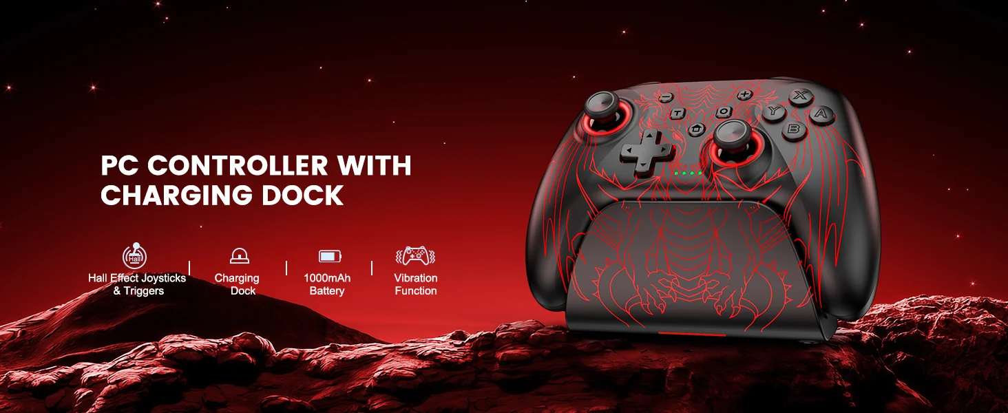 Dinofire Wireless Bluetooth RGB Controller for Nintendo Switch/Switch OLED/Lite Mobile Wired PC Gamepad Multi-Function Joystick