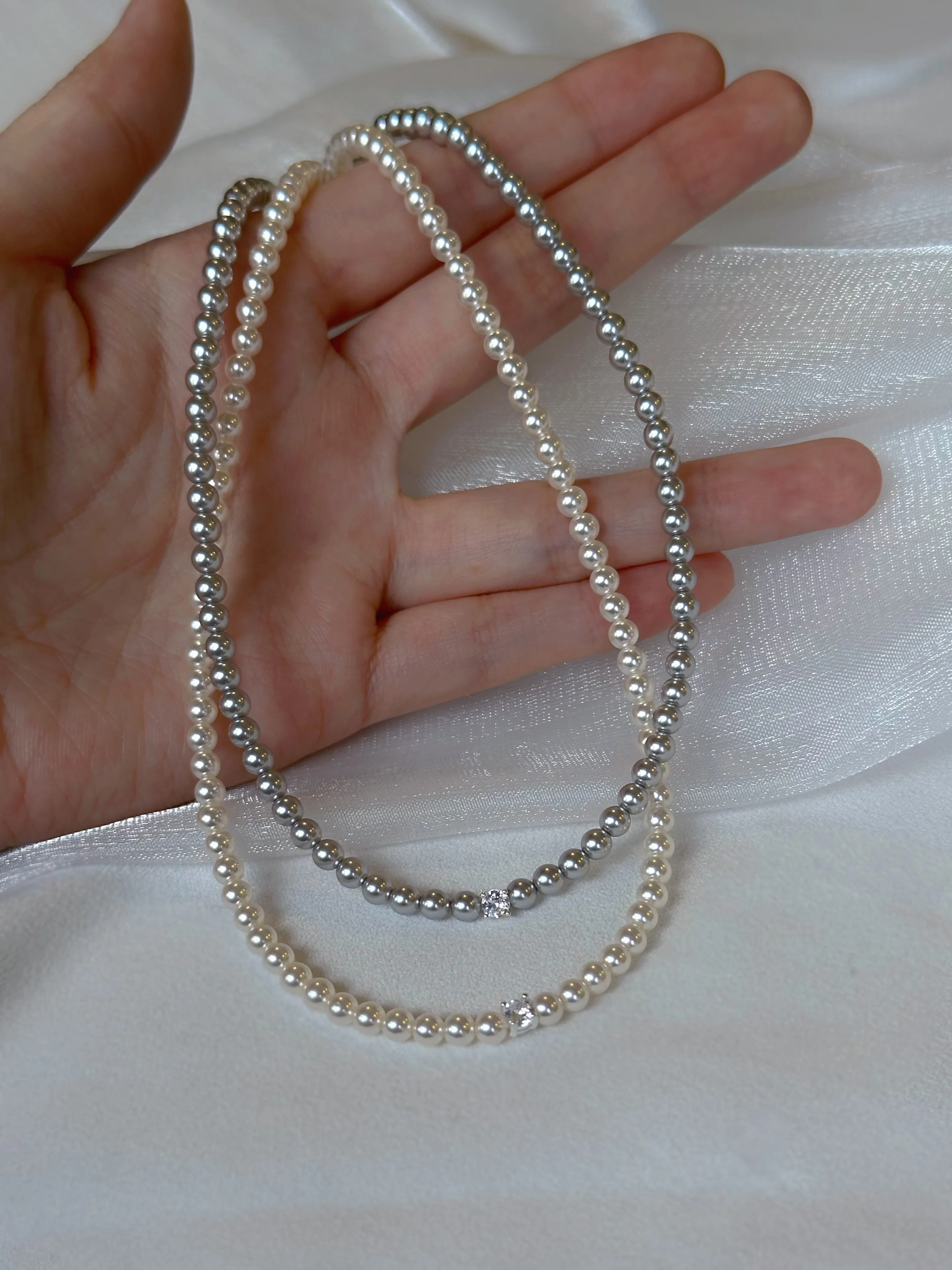 Genuine Round HighBrightness Pearl Blinking CZ Choker Layering Necklace for Women Jewelry