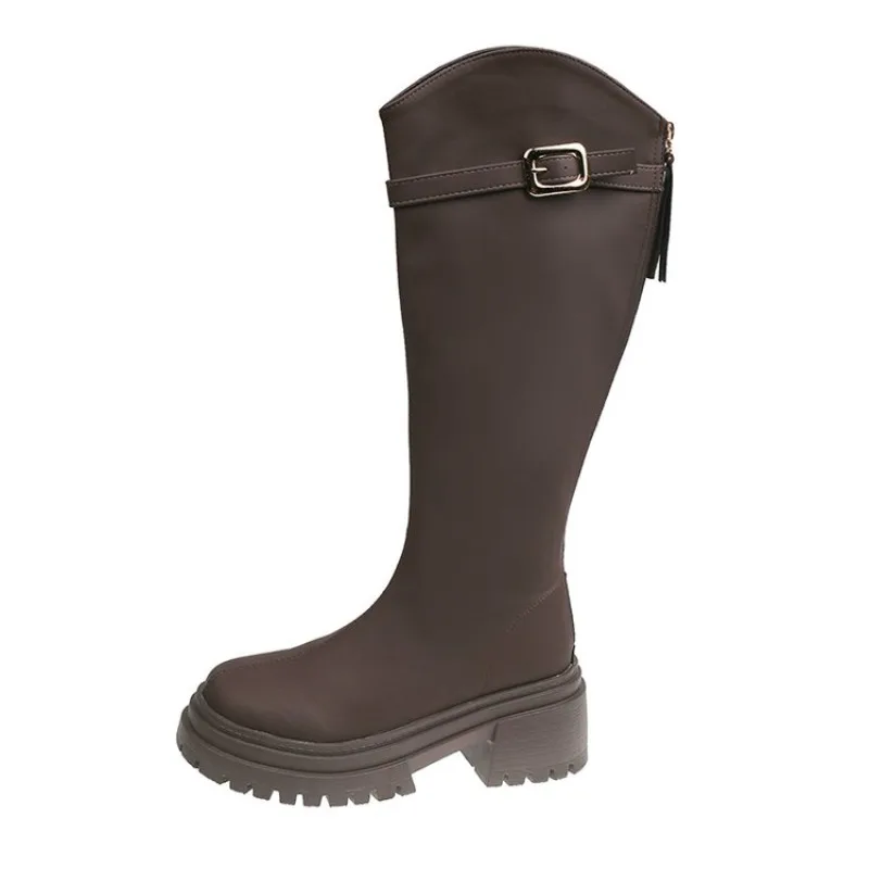 

Winter Women Knight High Boots Fashion Back Zippers Ladies Elegant Platform Flats Long Booties Short Plush Women's Footwear 43