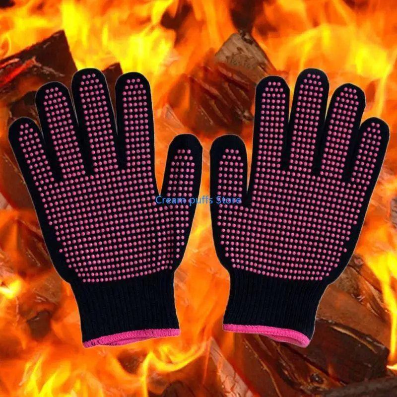 50LE 300 Centigrade Heat Resistant BBQ Gloves Cotton Silicone Non-Slip Hair Styling