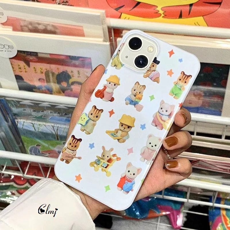 Clmj Cute Vintage Bear Cartoon Animal Star Phone Case for iPhone 16 15 14 13 12 11 Pro Max XS XR XSMax 6 7 8 Plus Glossy Cover