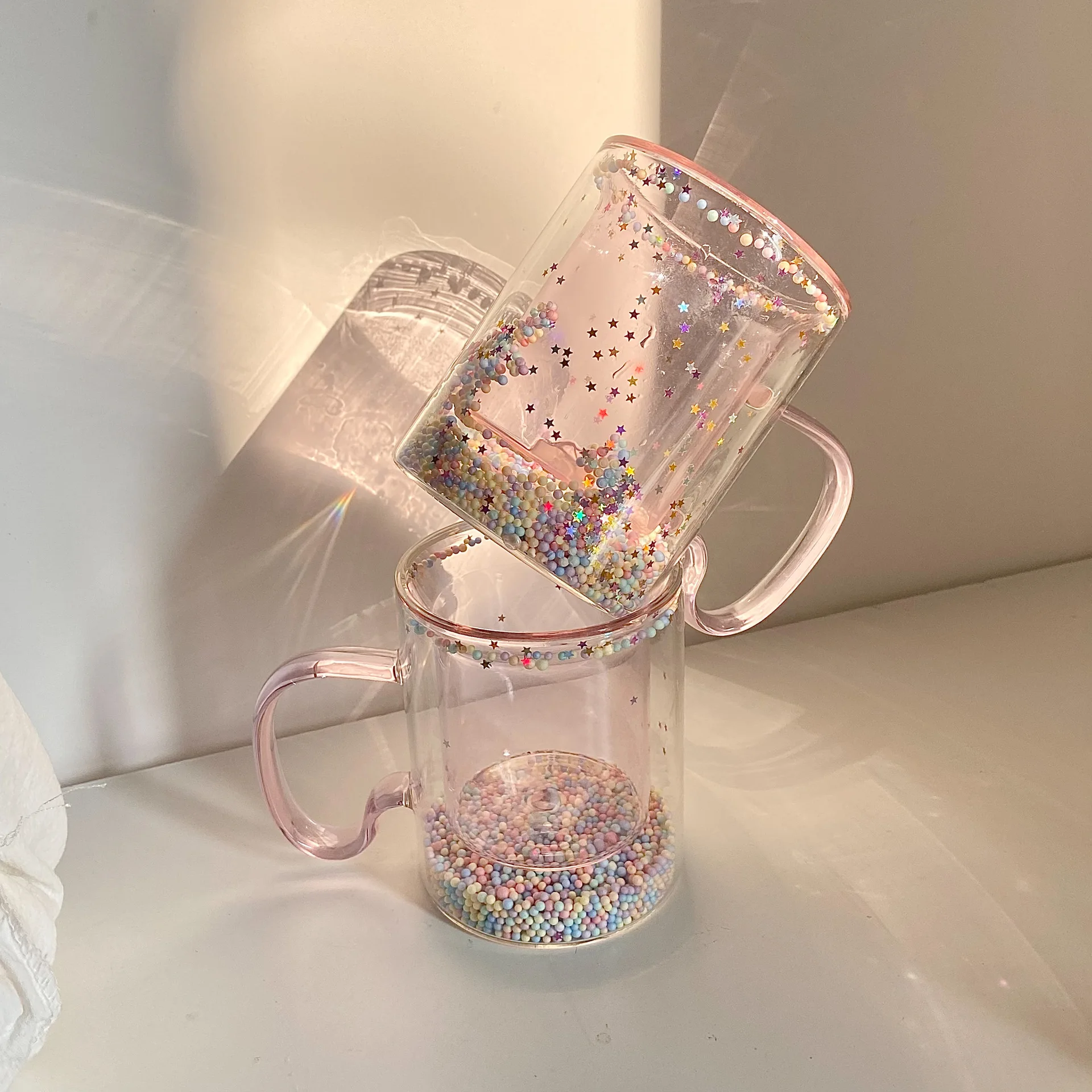 Bubble Star Sky Cup Star Sequins Double Layer Glass Cup Cute Water Cup