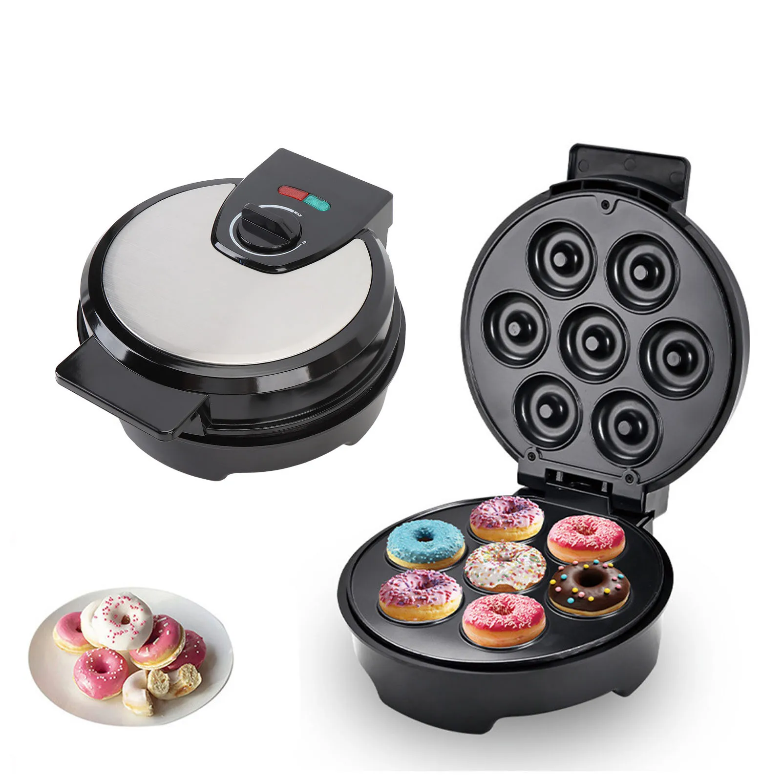 

Mini Donut Maker 1000W 7 Holes Aluminum Non Stick Electric Donut Press Machine for Home Breakfast Desserts Snacks