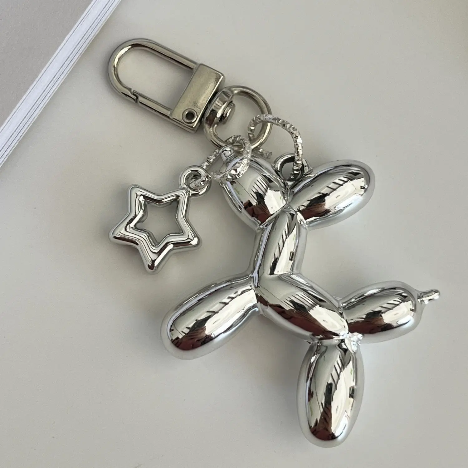 Silver Color Star Keychain Plastic Balloon Dog Key Ring For Women Girls Friendship Gift Car Handbag Decoration Handmade Jewelry image 3