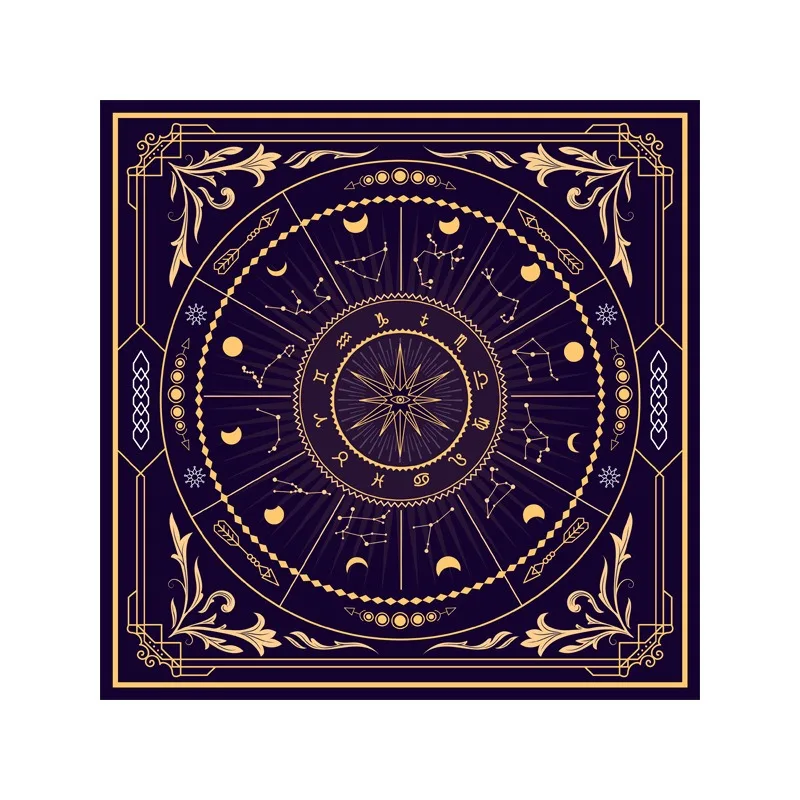 

Mystic Zodiac Constellation Tablecloth Gold Moon Phase Table Cover Square Astrology Desk Cloth for Kitchen Dining Room Party