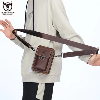 BULLCAPTAIN Crazy Horse Skórzana męska saszetka na telefon Saszetka na telefon Saszetka na ramię dla mężczyzn Mała torba na ramię YB075