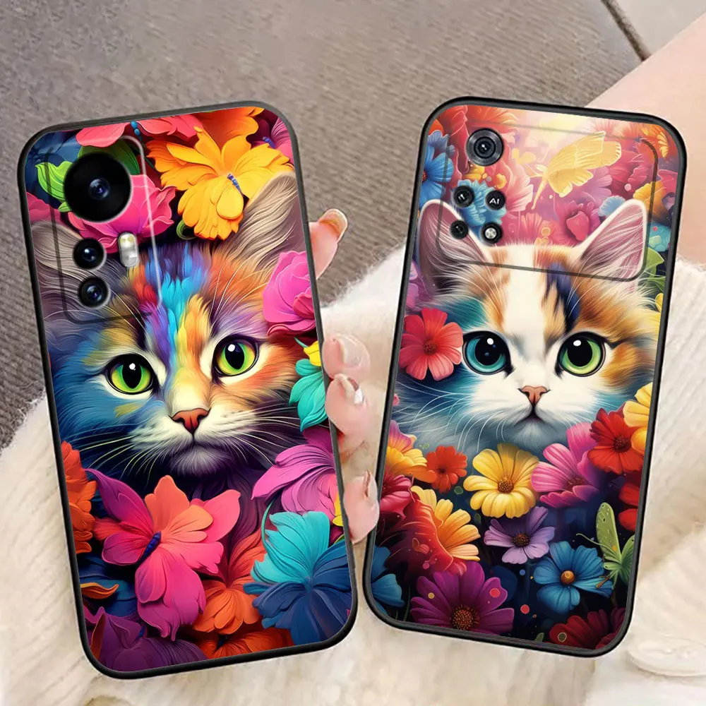 Cute Detection Cat Phone Case For Xiaomi 13 12 12T 11 11T 9 LITE POCO F6 F5 F4 F3 M5 M4 M3 X5 X4 X3 GT Silicone Case Funda Shell