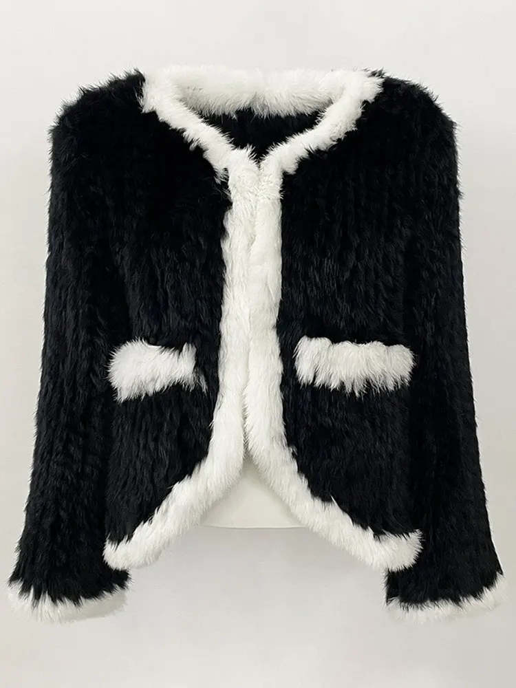 

Women New Winter Casual Fashion Warm Thick Outwear Short Knitting Real Fur Jacket Lady Natural Rabbit Fur Coat Female
