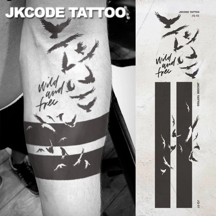 Waterproof Hand Tattoo for Men - Black Dark Arm Tattoo - Flying Bird Tattoo - Street Graffiti Style 2-Piece Set - Tattoo for Hands, Fingers, Casual Cool Style for Men, Tattoo for Hands, Neck, Head, Long-Lasting Waterproof for 3-5 Days