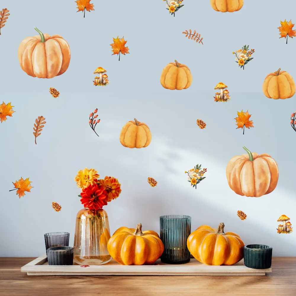 Halloween 3d pumpkin window sticker home decoration self adhesive autumn leaves wall art decal