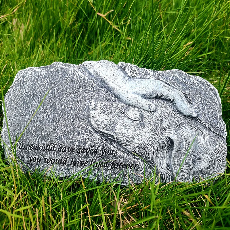 Dog Memorial Stone, Hand in Paw Resin Grave Marker, Outdoor Garden Remembrance Plaque for Pet Loss