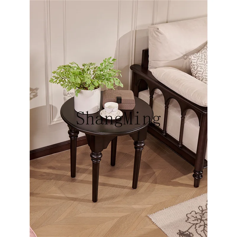 

SM retro small coffee table solid wood round side table living room sofa corner few antique coffee table