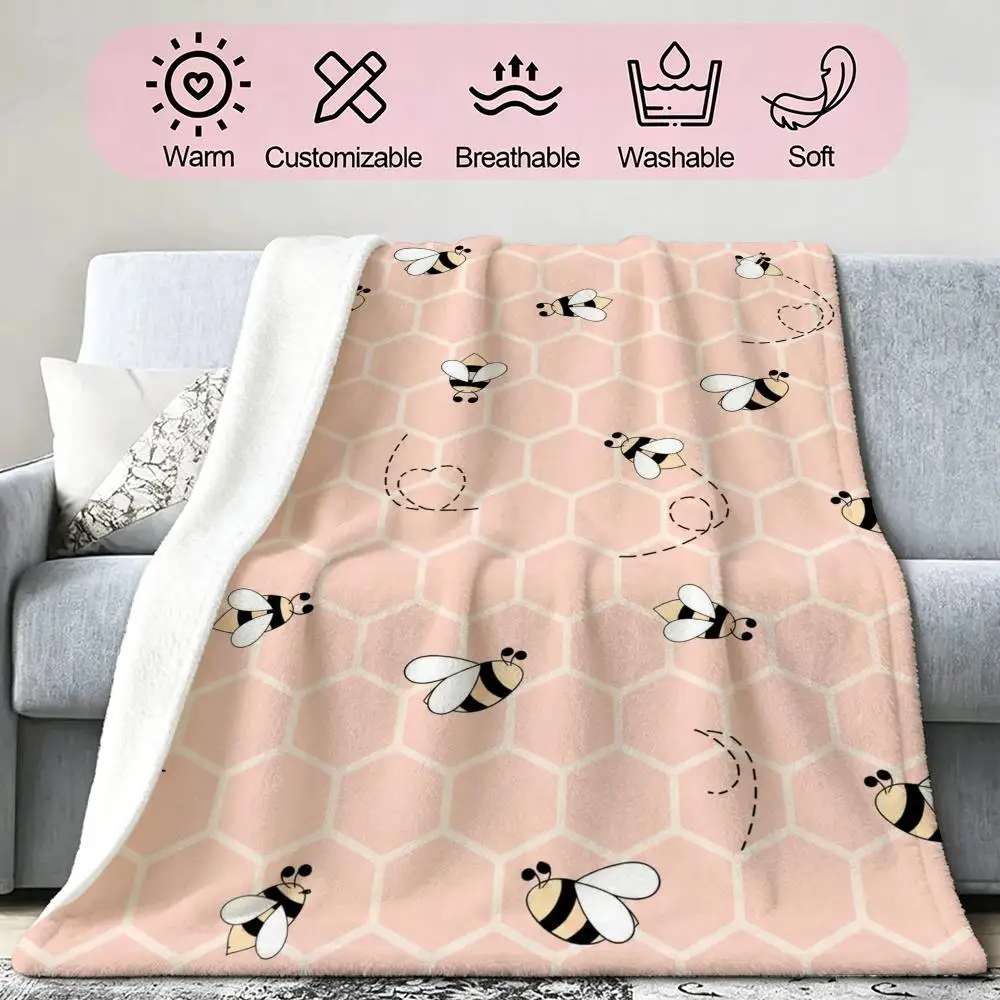 Kawaii Bees Gift for Girls Throw Soft Cozy Flannel Blanket for Couch Sofa Bed, Mid-Century Modern Art Lover Gift