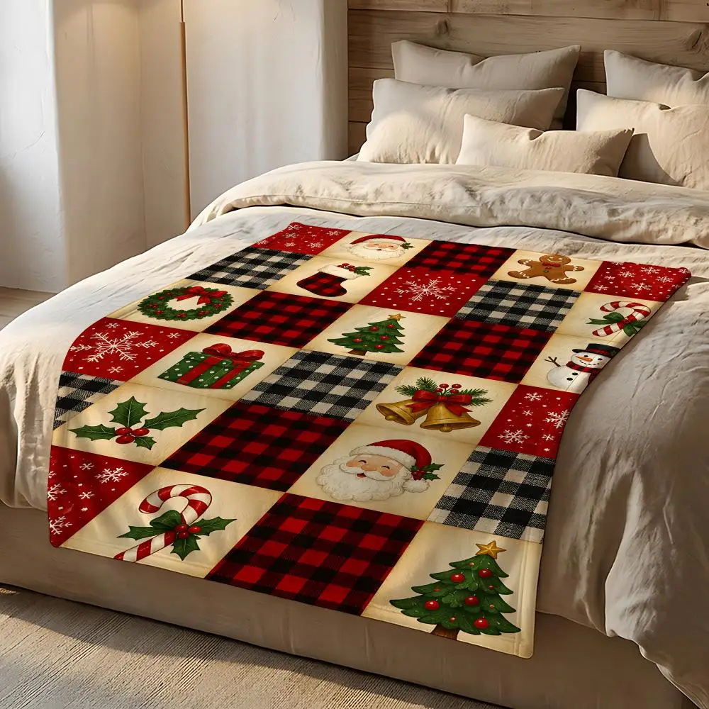 Xmas Plaid Pack Throw Short Plush Throw Blanket Soft Skin-Friendly Multi-Scene Home Office