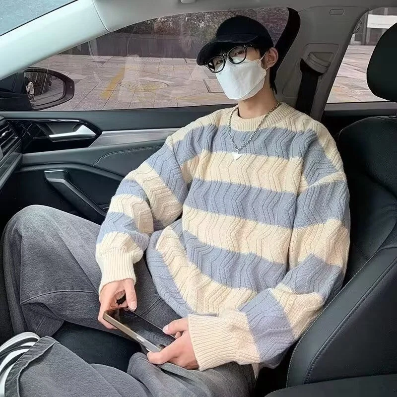 No Felpa con cappuccio Maglione lavorato a maglia da uomo Abbigliamento Maglieria a righe Offerte 2025 Designer Estetico originale Pullover con colletto tondo economico Uomo