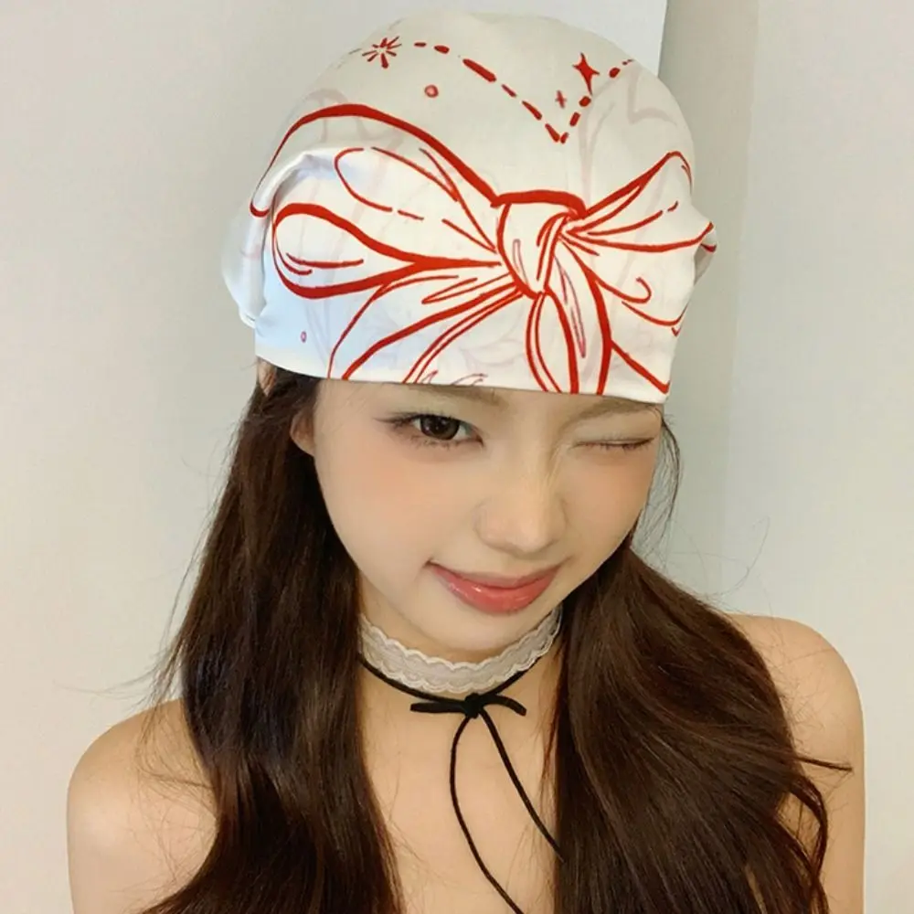 

Elegant Sweet Y2k Print Turban All-match Bow Printed Headscarf Chest Scarf Neckchief Small Square Scarf Vacation