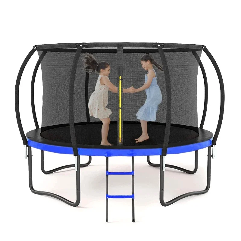 

12FT Outdoor Big Trampoline With Inner Safety Enclosure Net, Ladder, PVC Spring Cover Padding, For Kids, Black&Blue Color