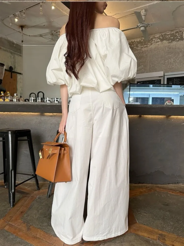 Ele ort oulder irt décontracté taille haute pantalon deux pièces ensemble polyvalent printemps été automne Faion trajet Sle femmes...