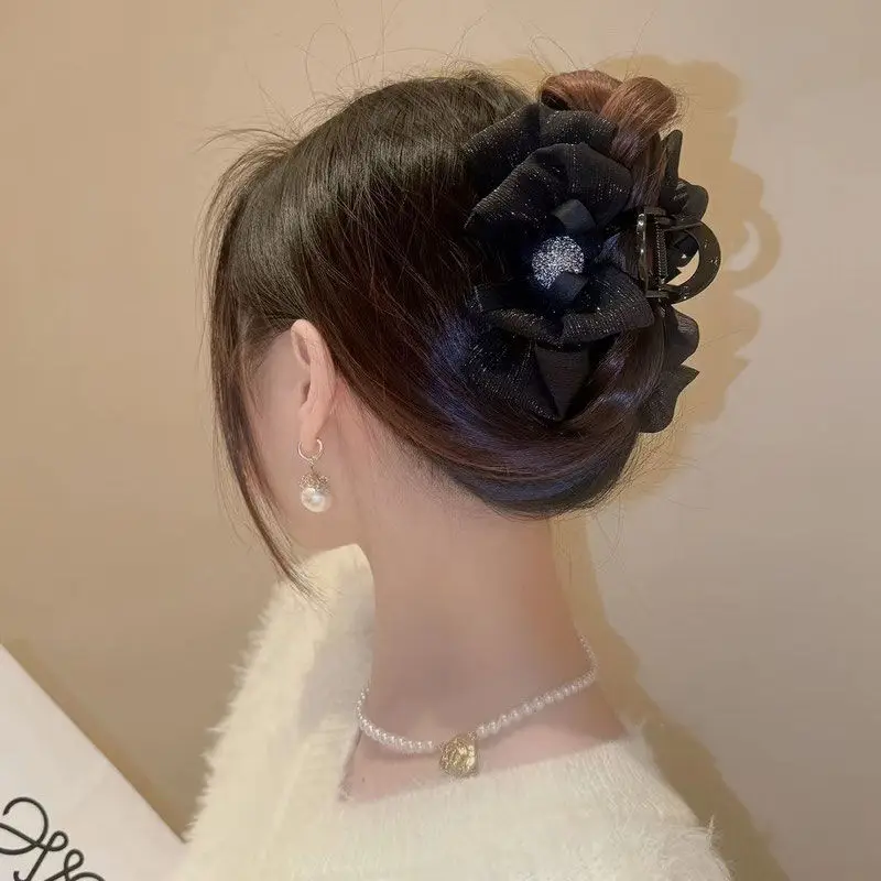 女性のためのキャラクターの形をした弓のヘアクリップ,ハイエンドのダイヤモンドのヘッドウェア,背中のスプーン,サメの髪のクリップ